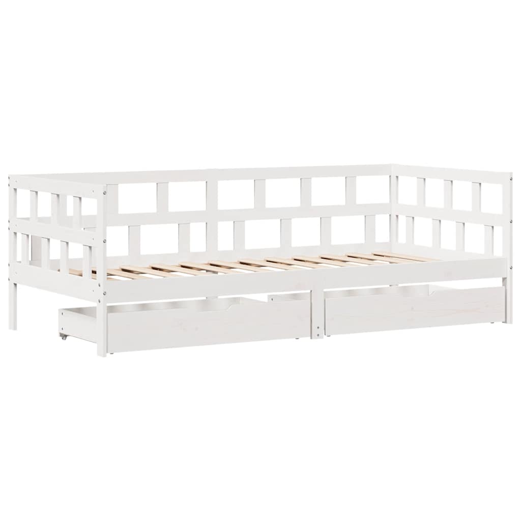 vidaXL Slaapbank met lades 90x190 cm massief grenenhout wit afbeelding