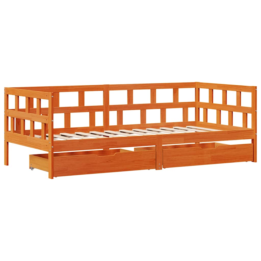 vidaXL Slaapbank met lades zonder matras 90x200 cm hout wasbruin afbeelding
