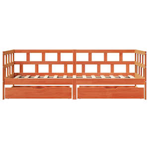 Válenda se zásuvkami bez matrace voskově hnědá 90x200 cm dřevo - obrázek 4