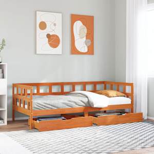 Dnevna postelja s predali brez vzmetnice 90x200 cm trden les