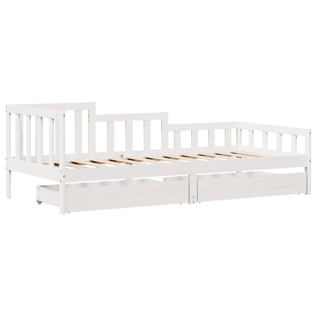 vidaXL Slaapbank met lades 90x200 cm massief grenenhout wit afbeelding