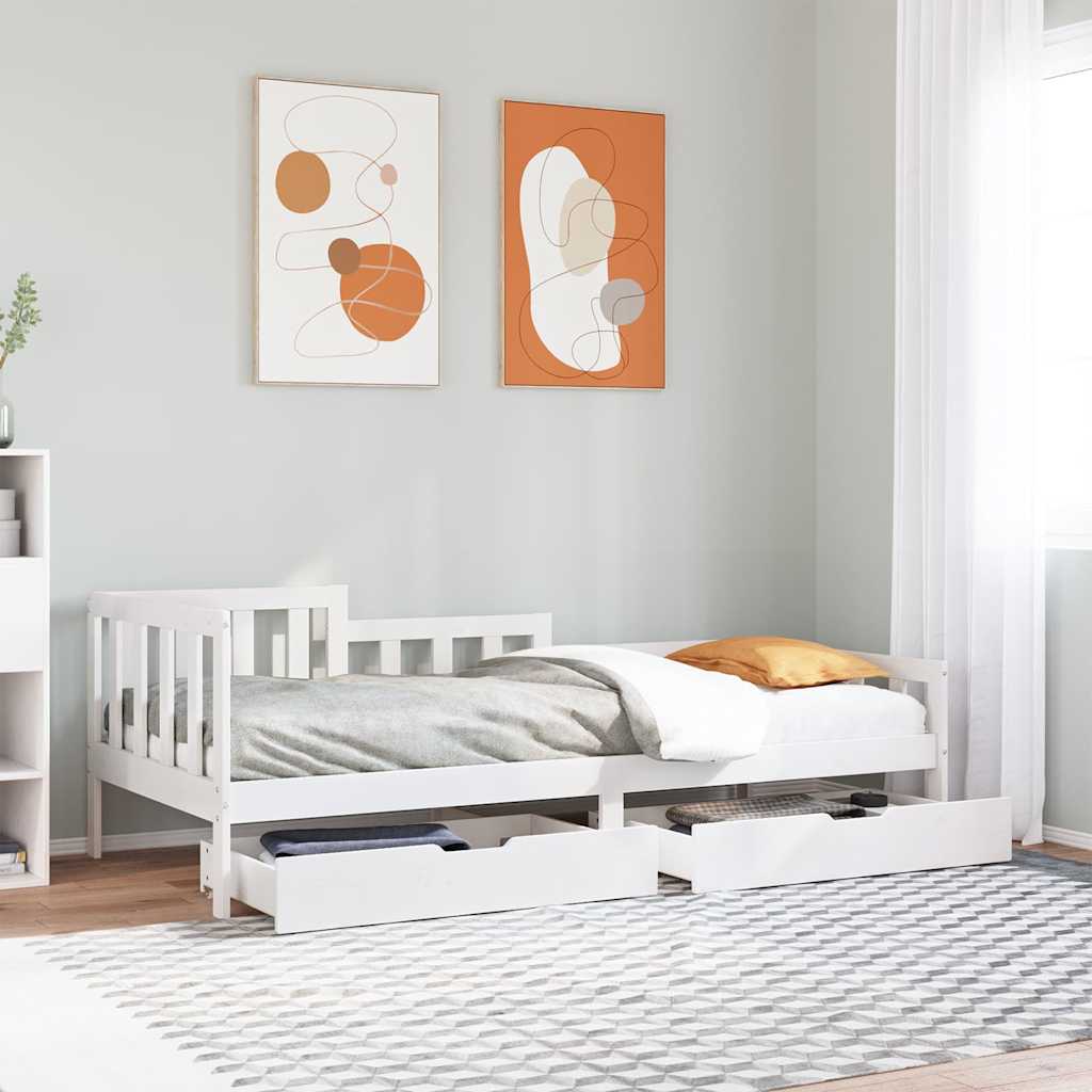vidaXL daybed med skuffer 90x200 cm massivt fyrretræ hvid