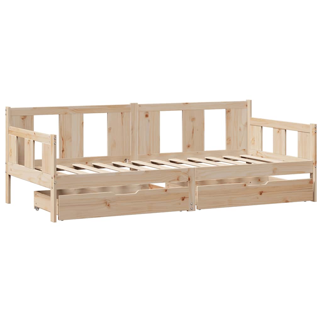 vidaXL Slaapbank met lades 90x200 cm massief grenenhout afbeelding