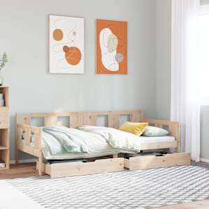 Dnevna postelja s predali 90x200cm trdna borovina