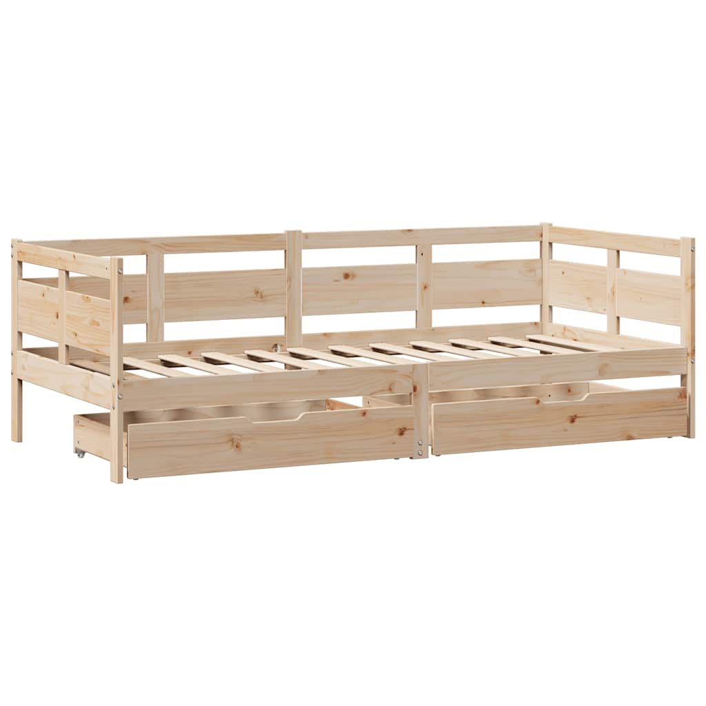 vidaXL Slaapbank met lades 90x190 cm massief grenenhout afbeelding