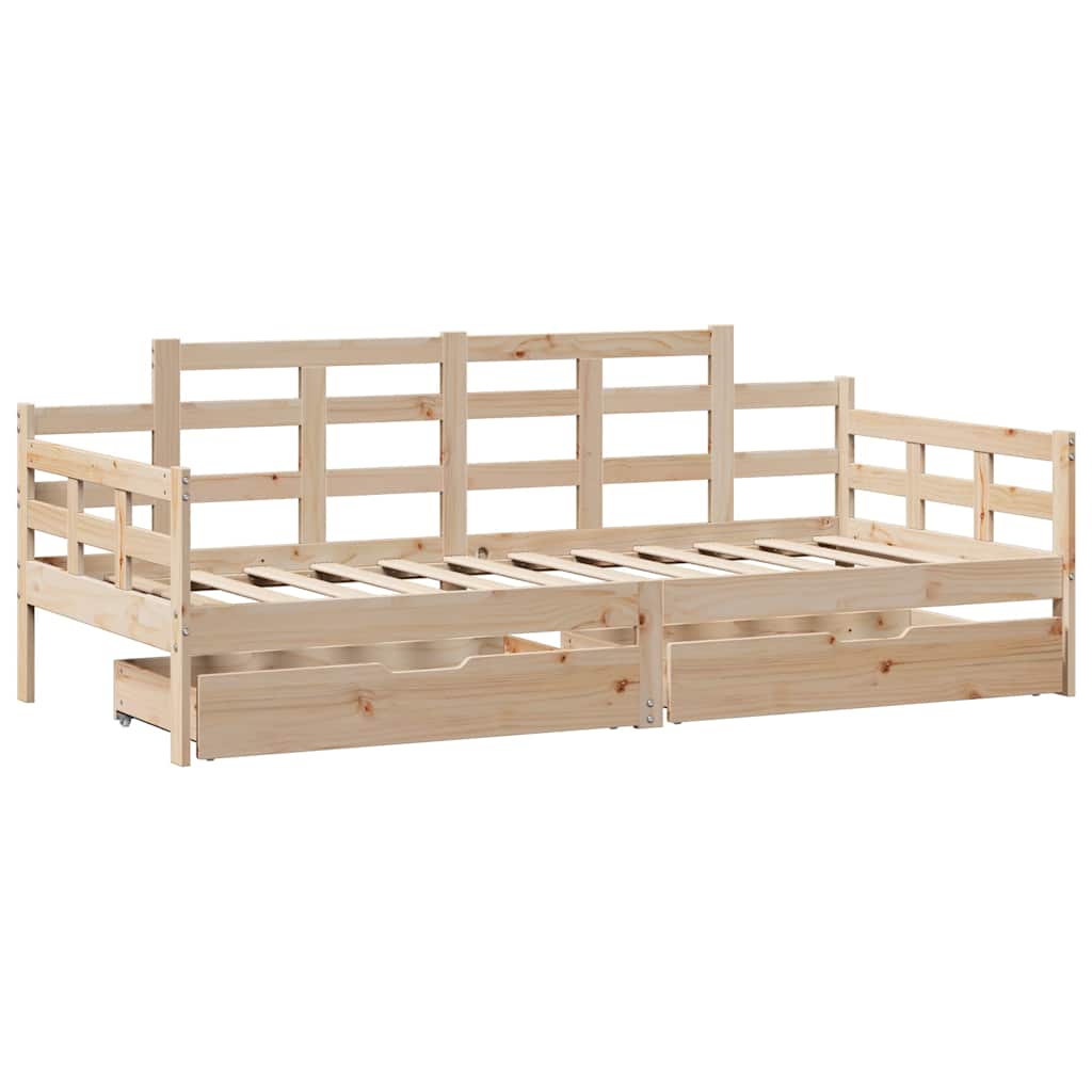 vidaXL Slaapbank met lades 90x200 cm massief grenenhout afbeelding
