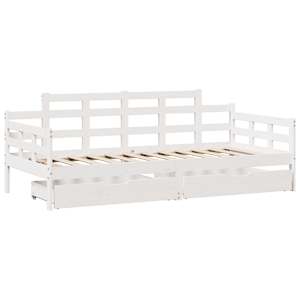 Válenda se zásuvkami bílá 80 x 200 cm masivní borovice - obrázek 3