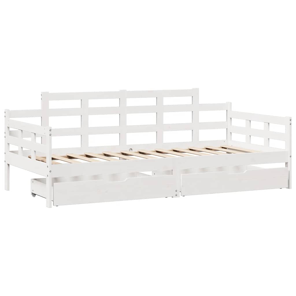 vidaXL Slaapbank met lades 90x190 cm massief grenenhout wit afbeelding