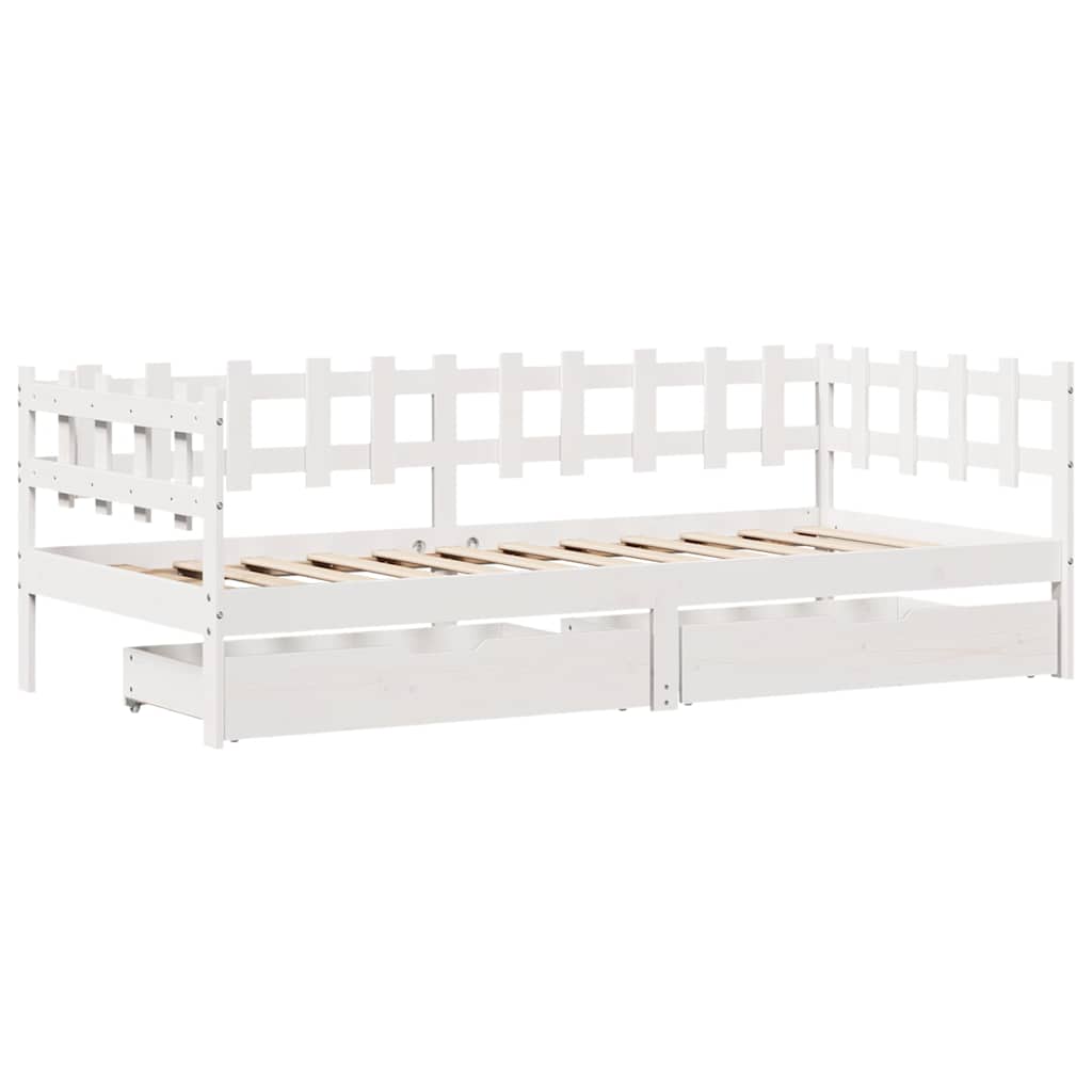 vidaXL Slaapbank met lades 90x190 cm massief grenenhout wit afbeelding