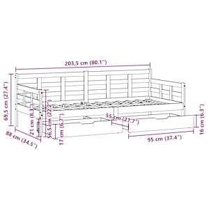 Válenda se zásuvkami bílá 80 x 200 cm masivní borovice - obrázek 12