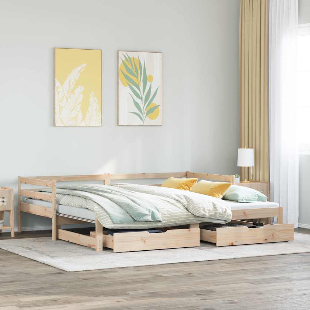 vidaXL Pat de zi cu sertare, 90x200 cm, lemn masiv pin
