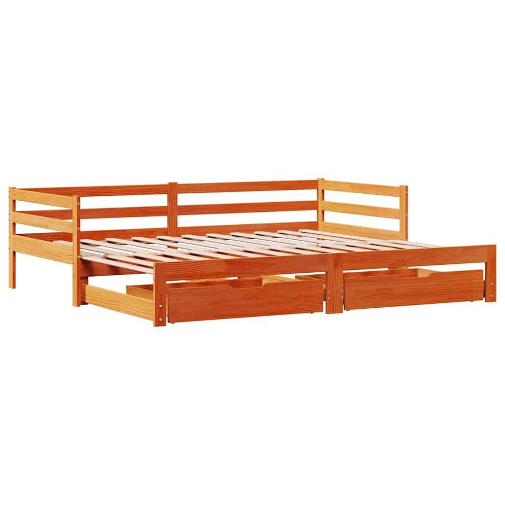 vidaXL Slaapbank onderschuifbed en lades 90x200 cm grenenhout wasbruin afbeelding