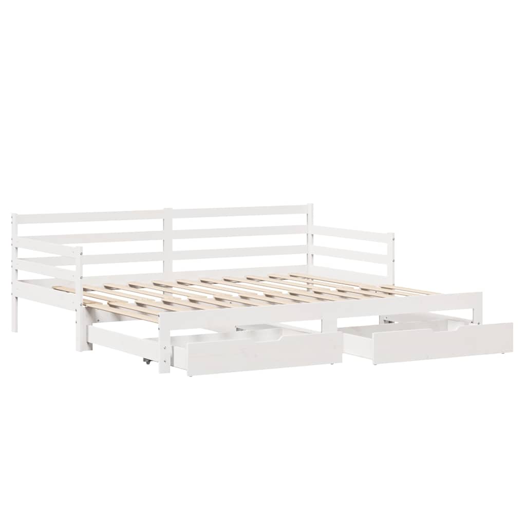 Slaapbank met lades 90x200 cm massief grenenhout wit image 3