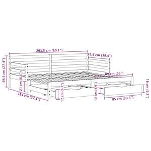 Válenda se zásuvkami bílá 90 x 200 cm masivní borovice - obrázek 12