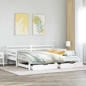 Izvlečna dnevna postelja s predali brez vzmetnice bela 90x200cm