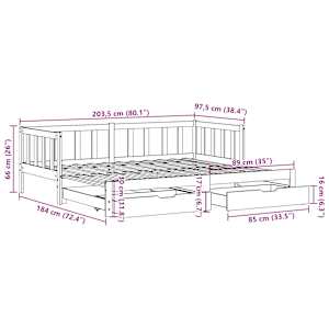 Válenda s přistýlkou a zásuvkami bez matrace bílá 90x200 cm - obrázek 12