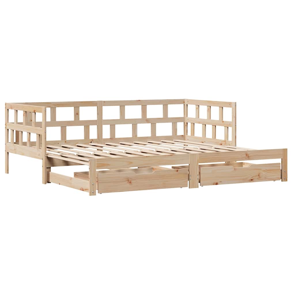 vidaXL Slaapbank met onderschuifbed en lades zonder matras 90x200 cm afbeelding