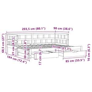 Válenda s přistýlkou a zásuvkami bez matrace 90x200 cm - obrázek 12
