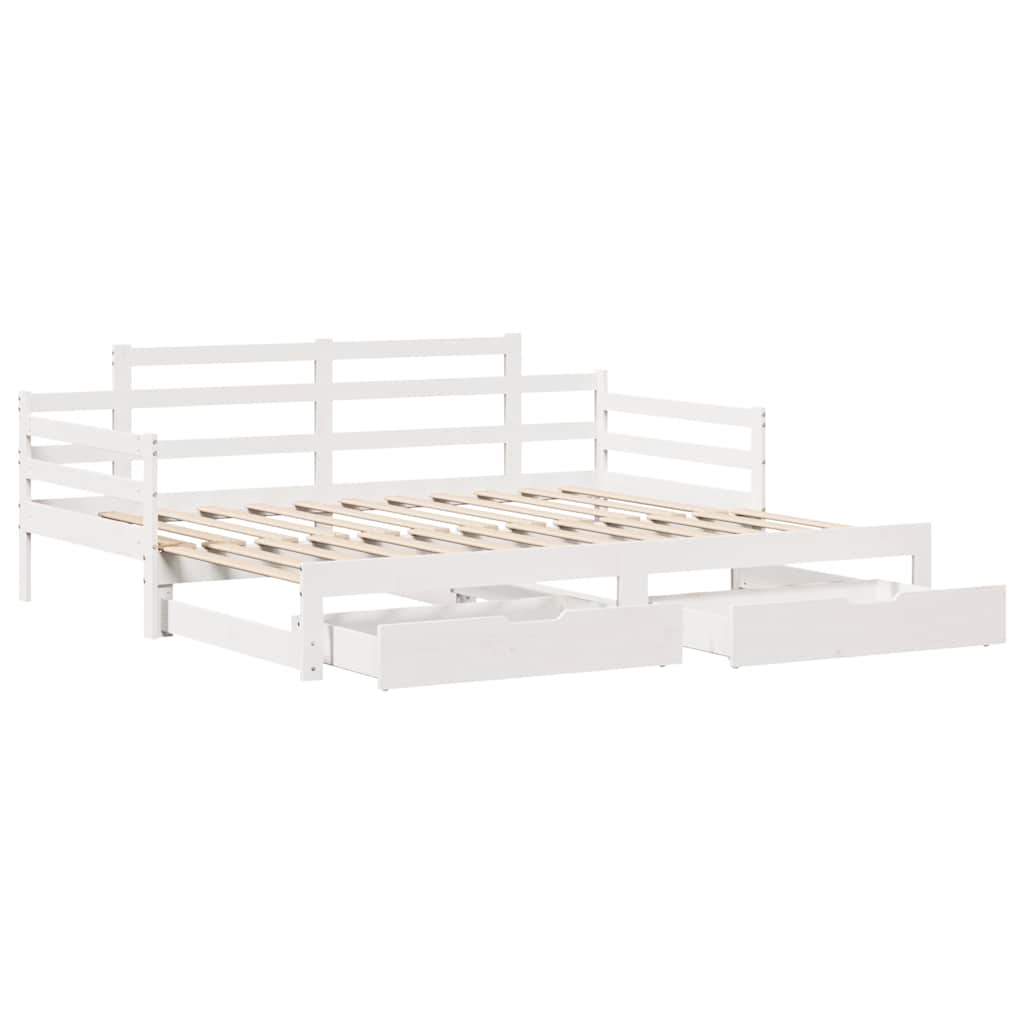 vidaXL Slaapbank met onderschuifbed/lades zonder matras 90x200 cm wit afbeelding