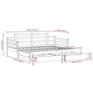 Válenda s přistýlkou a zásuvkami bez matrace bílá 80x200 cm - obrázek 12