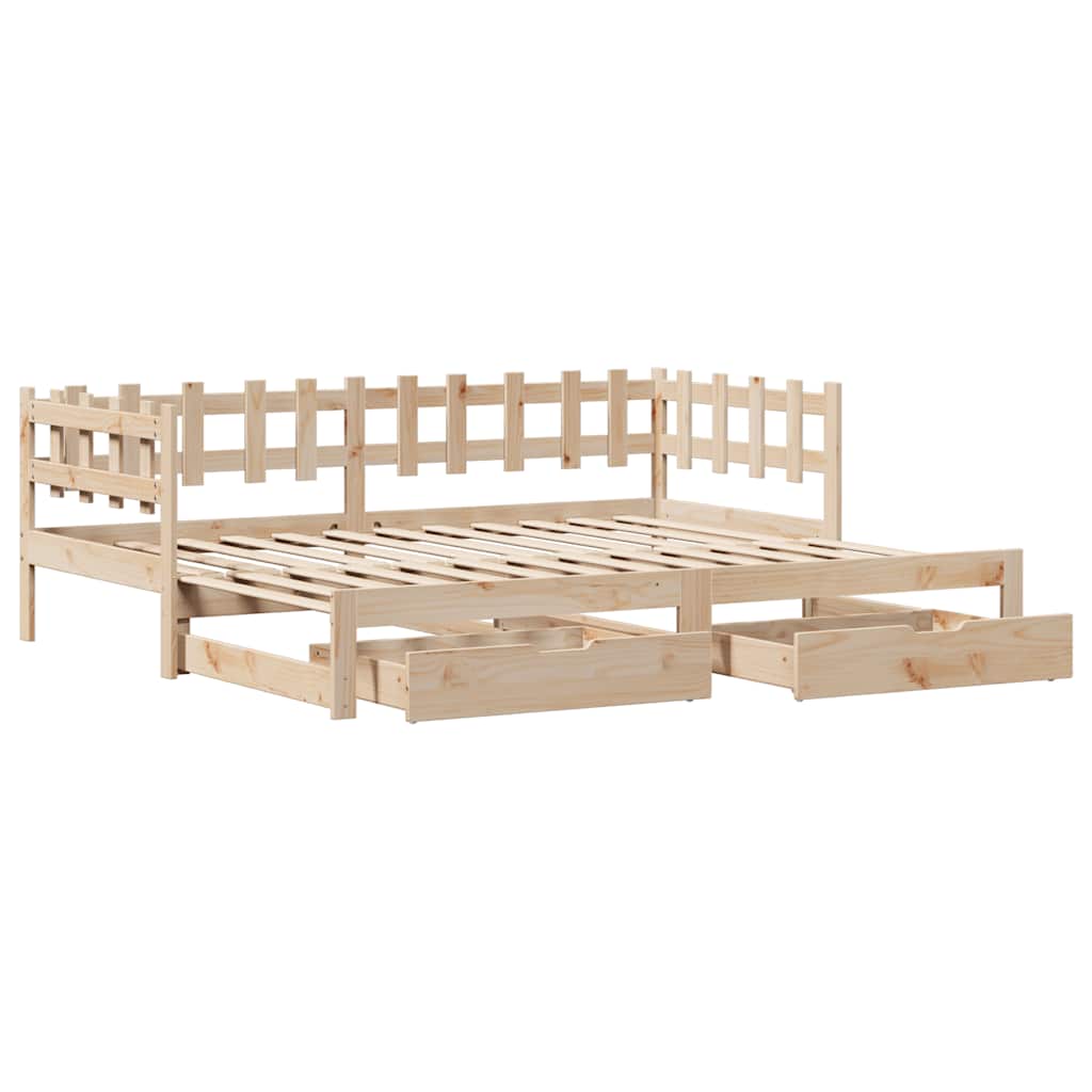vidaXL Slaapbank met onderschuifbed en lades zonder matras 90x200 cm afbeelding