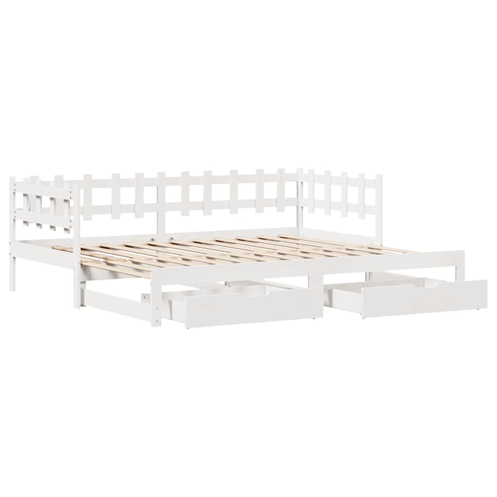 vidaXL Slaapbank met onderschuifbed/lades zonder matras 90x200 cm wit afbeelding