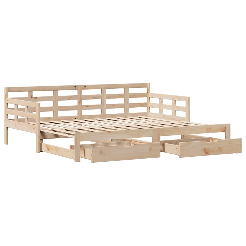 vidaXL Slaapbank met onderschuifbed en lades zonder matras 90x200 cm afbeelding