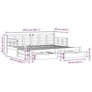 Válenda s přistýlkou a zásuvkami bez matrace bílá 80x200 cm - obrázek 12