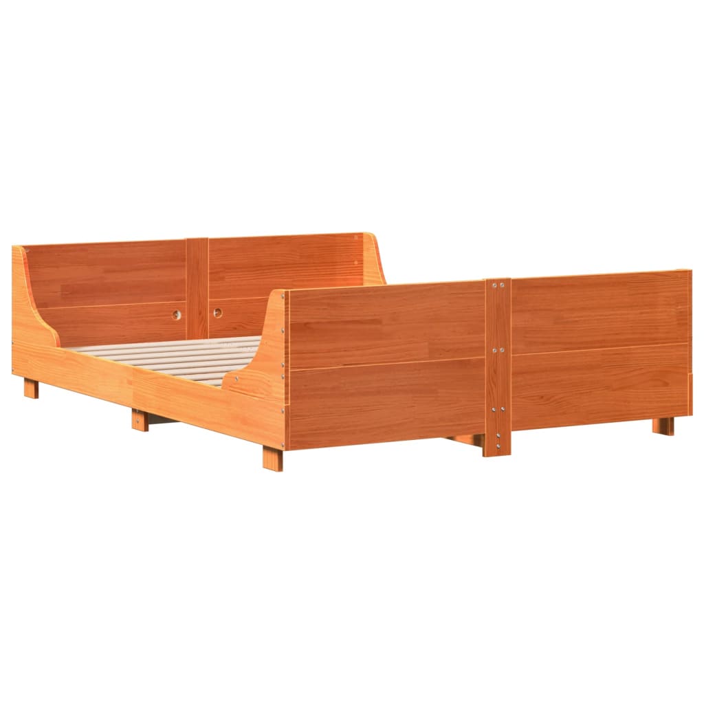 vidaXL Bedframe zonder matras massief grenenhout wasbruin 135x190 cm afbeelding