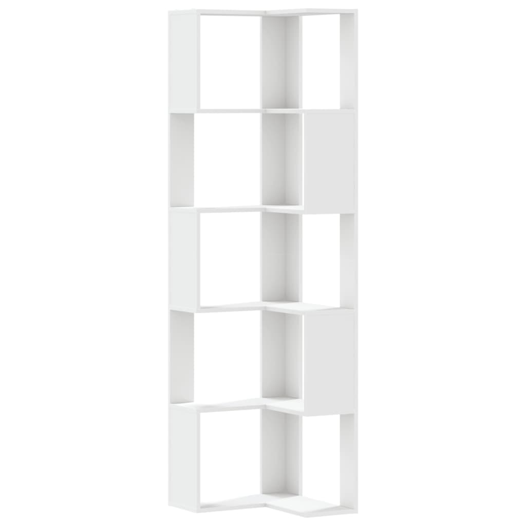 vidaXL Rohová 5patrová knihovna bílá 50 x 50 x 179 cm kompozitní dřevo