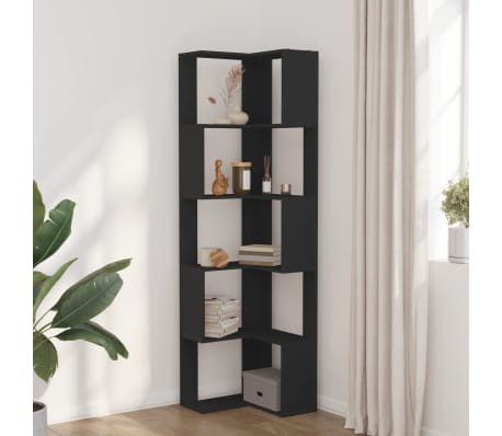 vividaXL Estantería de esquina 5 niveles madera negro 50x50x179 cm