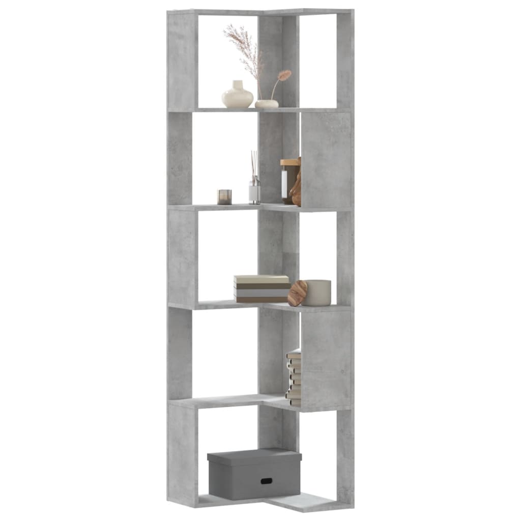 vidaXL Eck-Bücherregal 5 Böden Betongrau 50x50x179 cm Holzwerkstoff