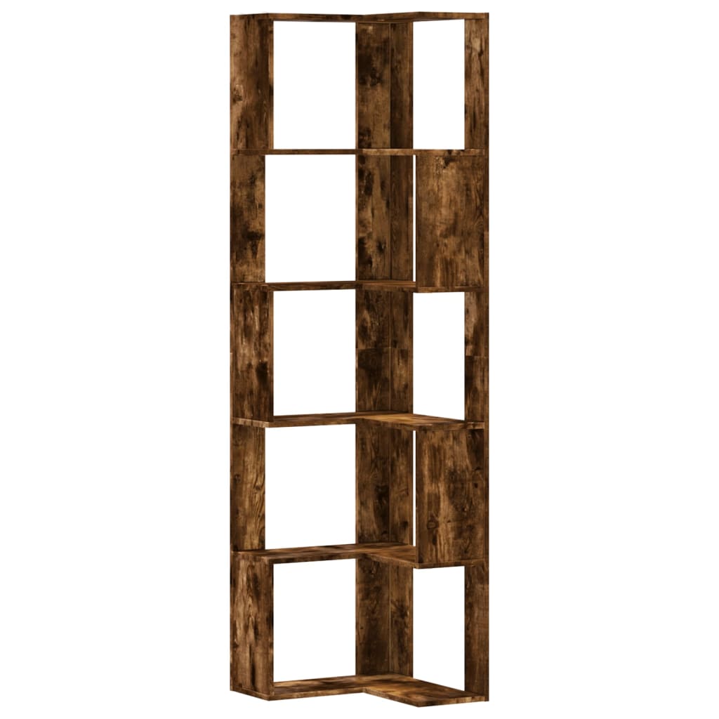 vidaXL Rohová 5patrová knihovna kouřový dub 50 x 50 x 179 cm kompozit