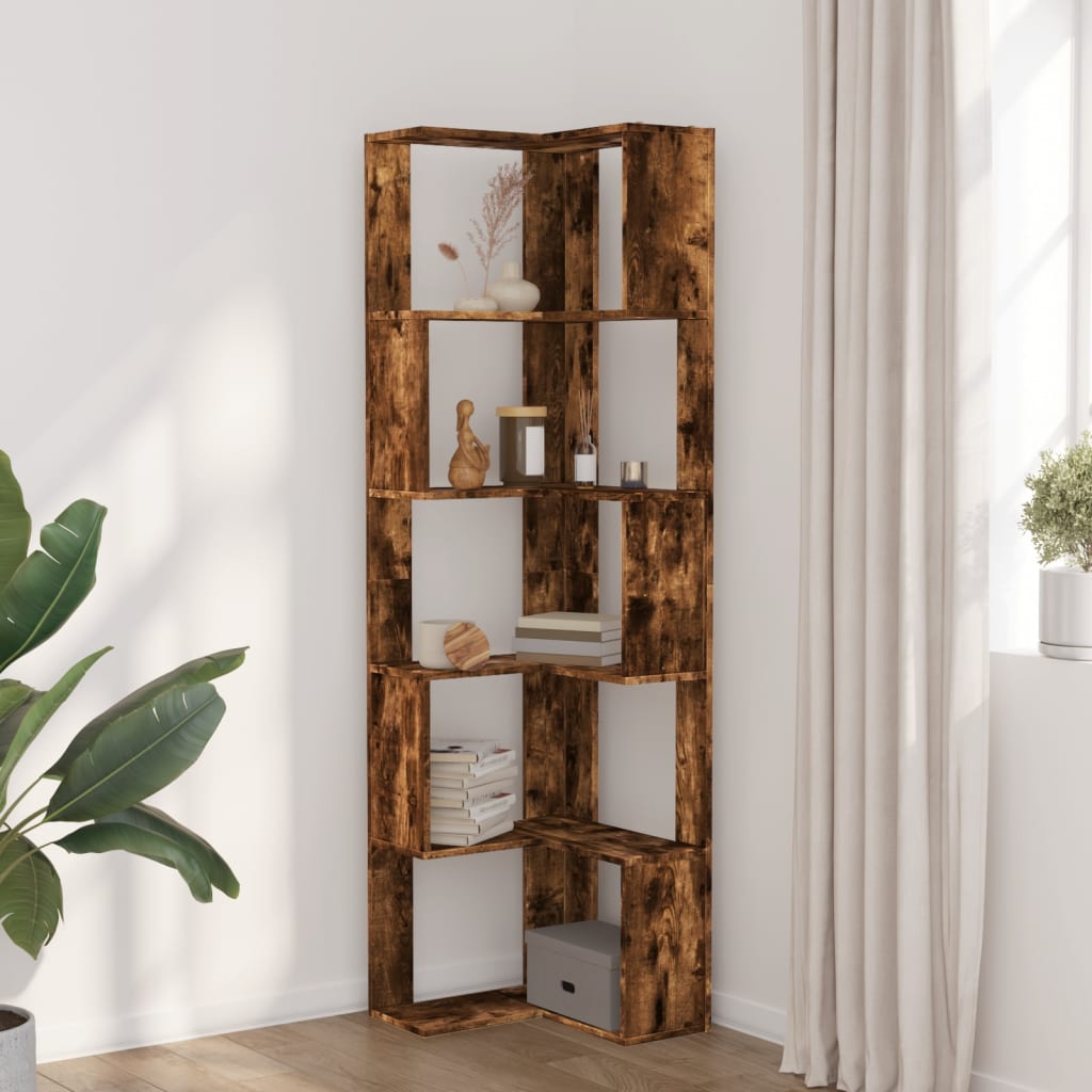 vidaXL Kulmakirjahylly 5 tasoa savutammi 50x50x179 cm tekninen puu