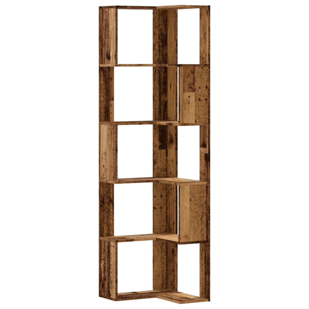 vidaXL Rohová 5patrová knihovna old wood 50x50x179 cm kompozitní dřevo