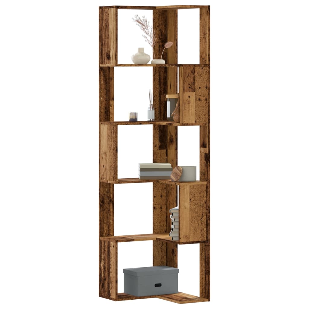 Eck-Bücherregal 5 Böden Altholz-Optik 50x50x179cm Holzwerkstoff