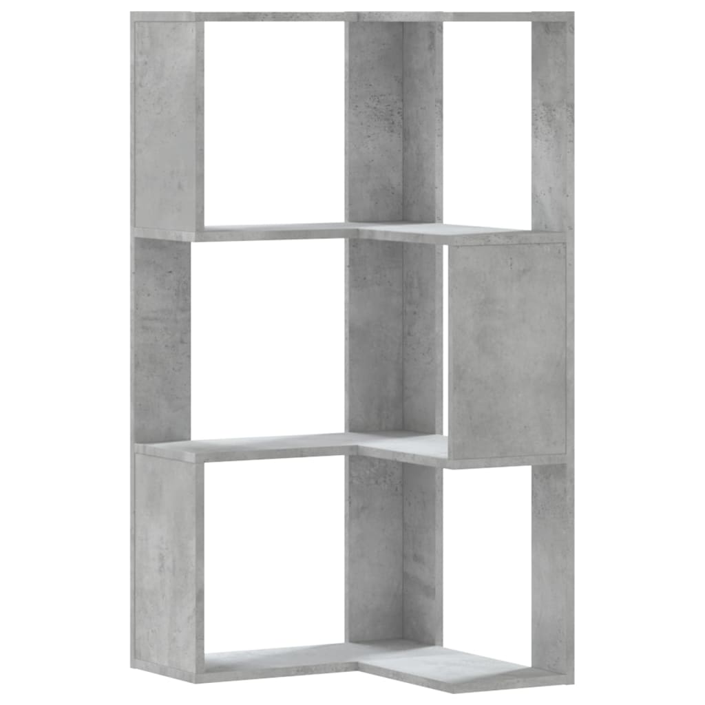 vidaXL Rohová 3patrová knihovna betonově šedá 50x50x102 cm kompozit