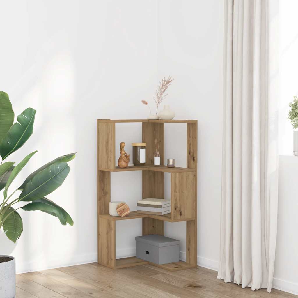 vidaXL bogreol til hjørne 50x50x102 cm 3 hylder konstrueret træ egetræ