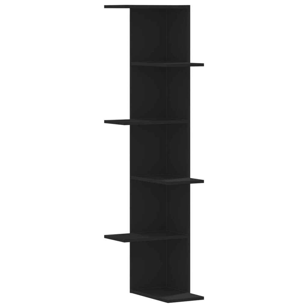 vidaXL Nástěnná rohová police černá 36,5x36,5x140 cm kompozitní dřevo