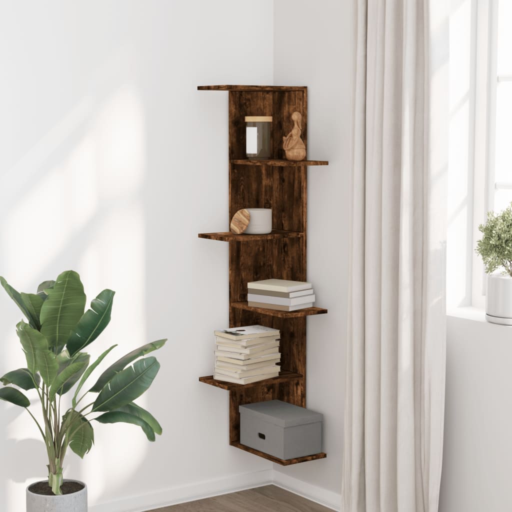 vidaXL Hoekwandschap 36,5x36,5x140 cm bewerkt hout gerookt eikenkleur afbeelding