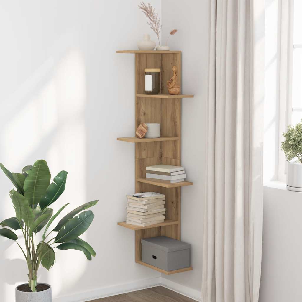 vidaXL Raft colt perete stejar artizanal 36,5x36,5x140cm lemn compozit