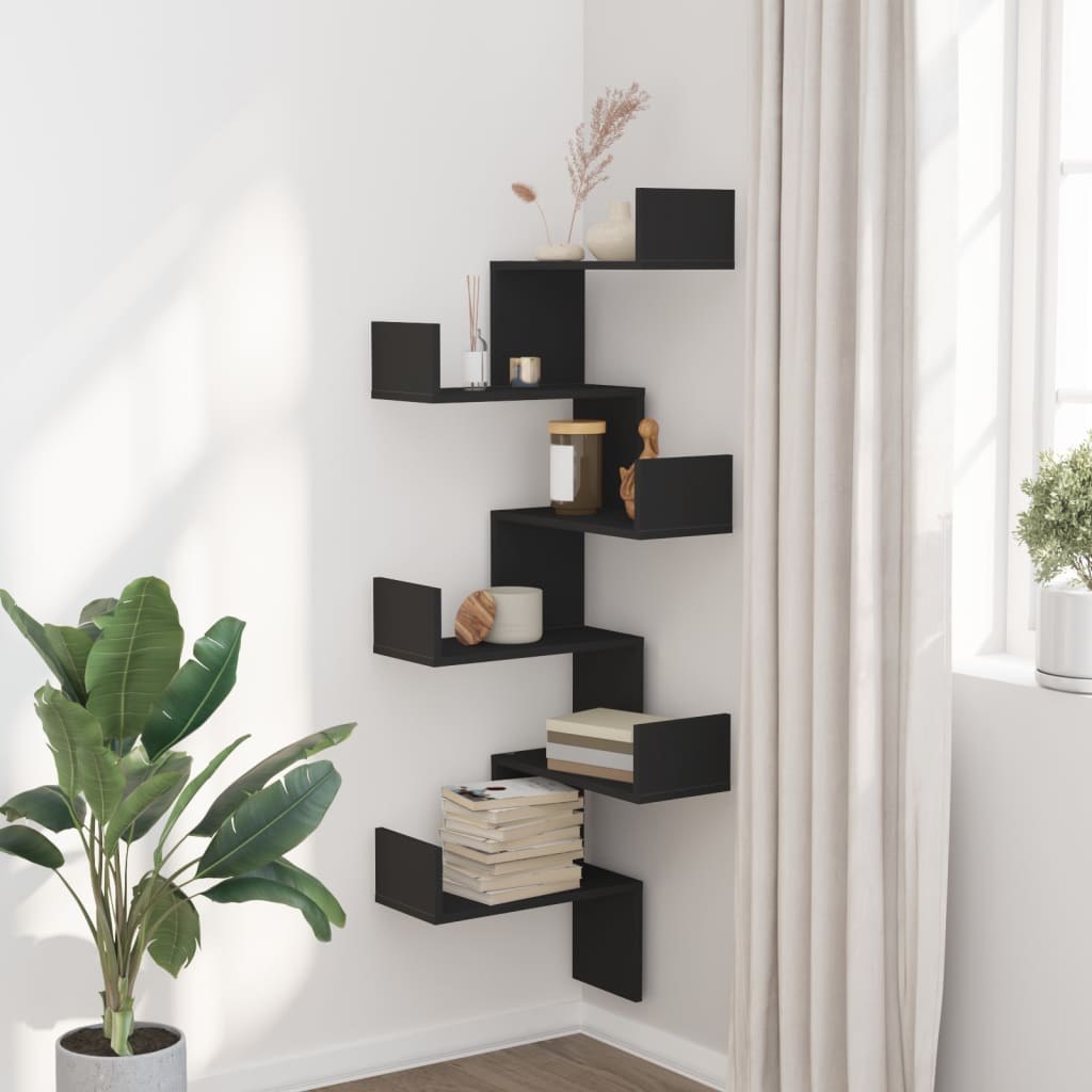 vidaXL Hoekwandschap 45x45x147 cm bewerkt hout zwart afbeelding