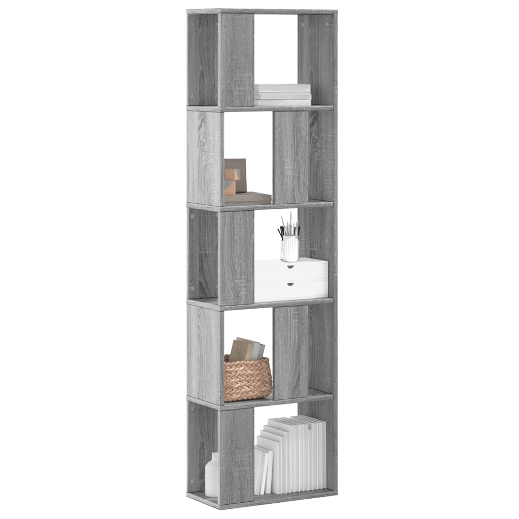 vidaXL Bücherregal 5 Böden Grau Sonoma 45x23,5x162,5 cm Holzwerkstoff