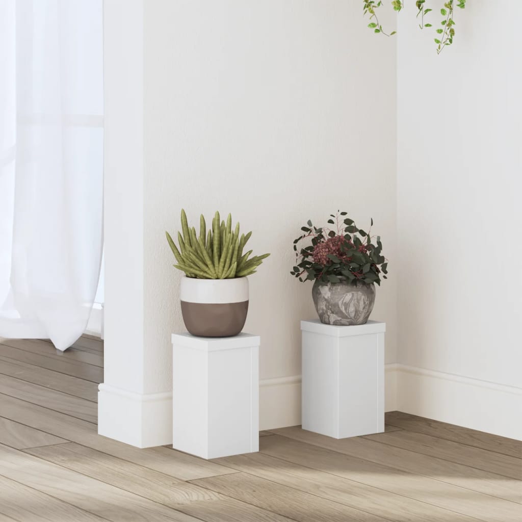 vidaXL Suporturi de plante, 2 buc., alb, 10x10x18 cm, lemn prelucrat