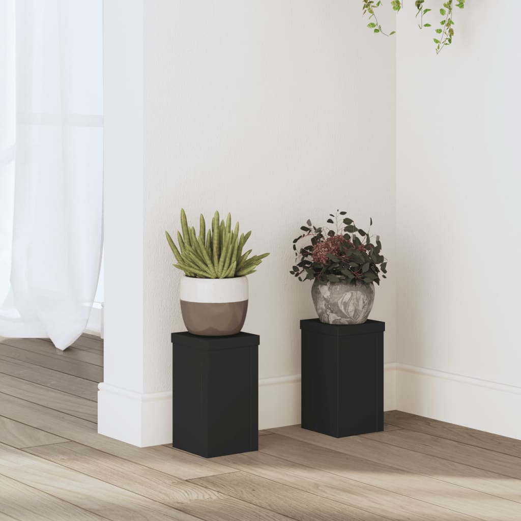 vidaXL Suporturi de plante, 2 buc., negru, 10x10x18 cm, lemn prelucrat