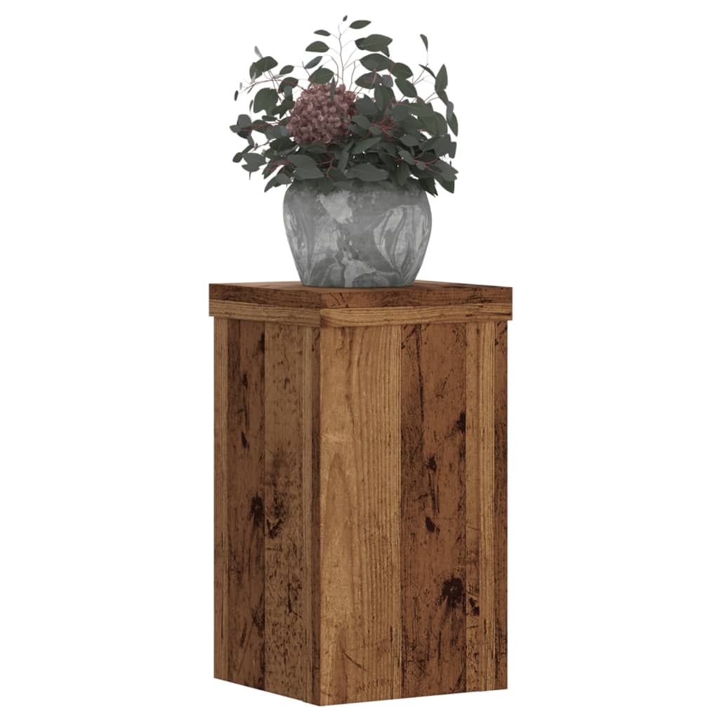 vidaXL Plantenstandaards 2 st 10x10x18 cm bewerkt hout oud houtkleurig afbeelding