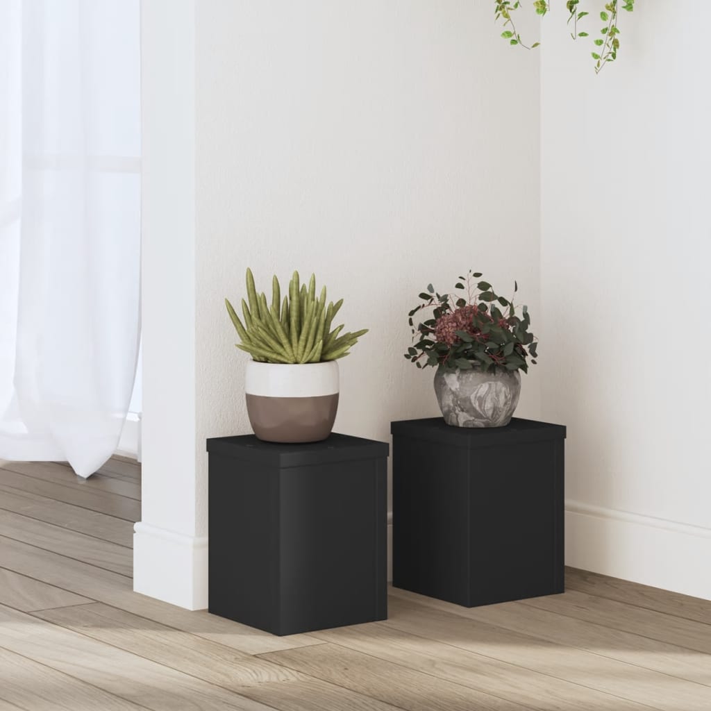 vidaXL Suporturi de plante, 2 buc., negru, 15x15x20 cm, lemn prelucrat