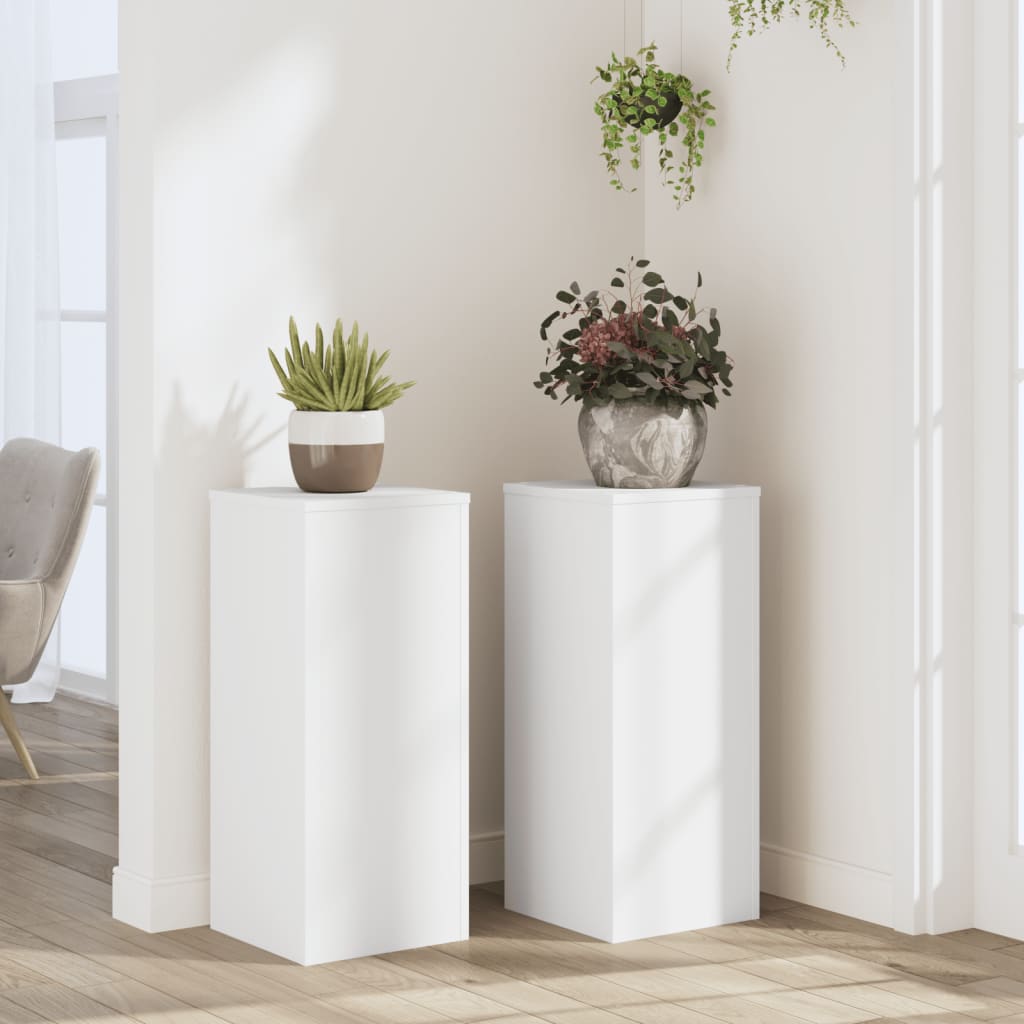 vidaXL Suporturi de plante, 2 buc., alb, 30x30x70 cm, lemn prelucrat