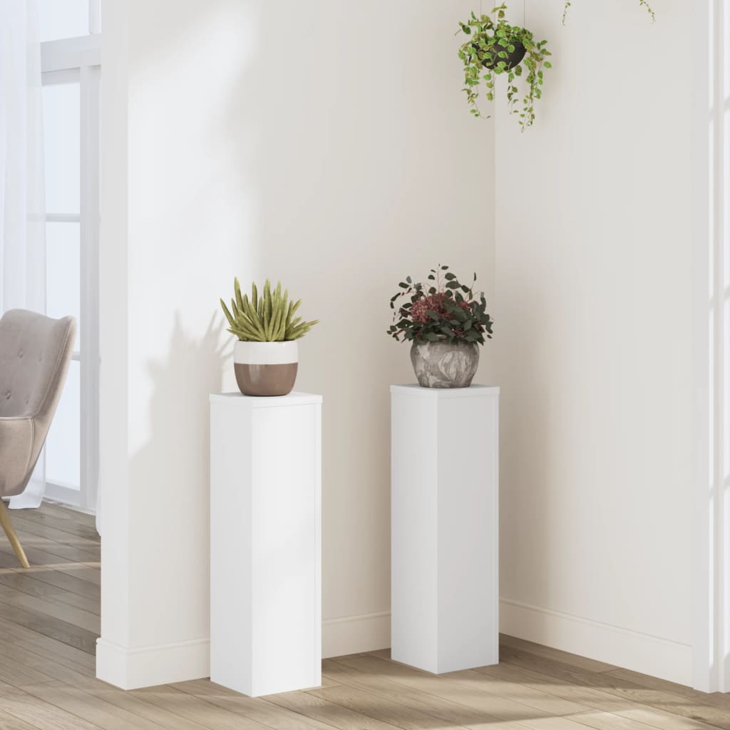 vidaXL Suporturi de plante, 2 buc., alb, 17x17x60 cm, lemn prelucrat