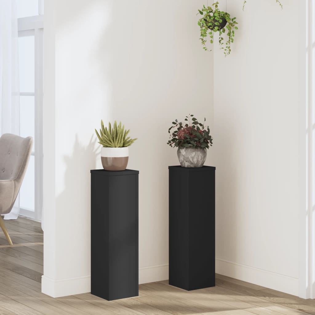 vidaXL Suporturi de plante, 2 buc., negru, 17x17x60 cm, lemn prelucrat